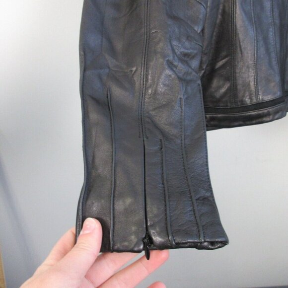 Tahari Leather Wrap Jacket Women M Black Moto Asymmetrical Biker Grunge 844 - Picture 12 of 16